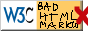 A 88x31 badge with W3C bad html.